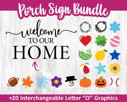 Welcome To Our Home Interchangeable Graphics Sign, Digital Download, Cricut SVG Cut File, Silhouette, Round Door Hanger Design