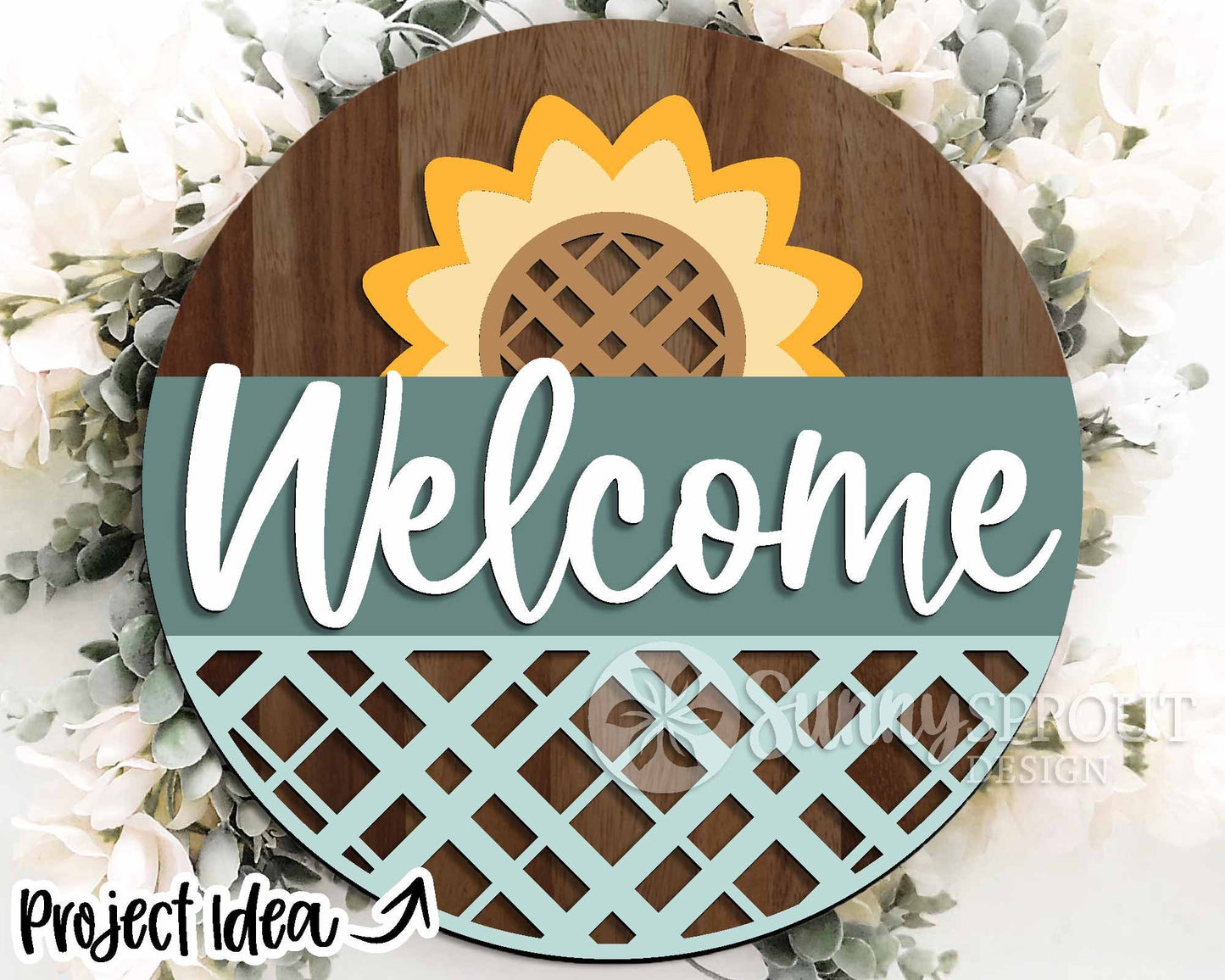 Sunflowers Laser Sign Bundle, Round door hanger svg, Glowforge laser file, Cricut cut file, Floral welcome sign svg