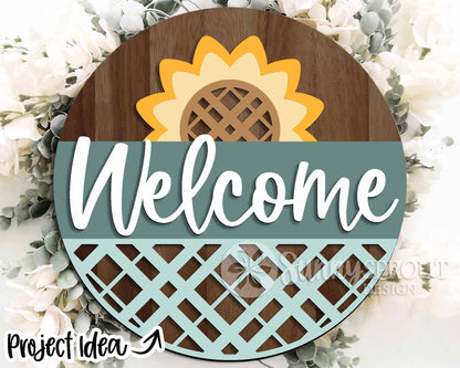 Sunflowers Laser Sign Bundle, Round door hanger svg, Glowforge laser file, Cricut cut file, Floral welcome sign svg