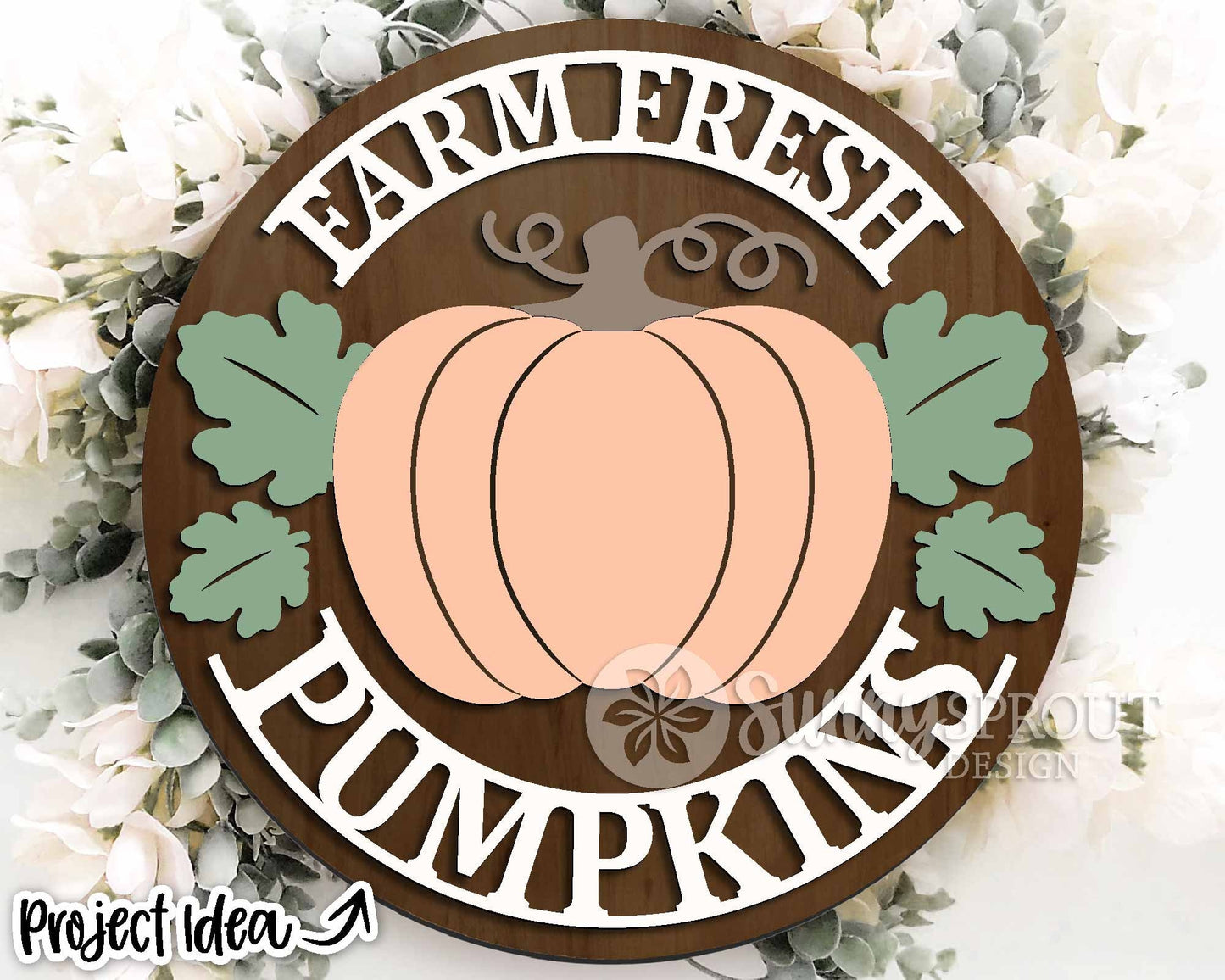 Farm Fresh Pumpkins Sign, Digital Download, SVG Laser Cut File, Cricut, Round Fall Farmhouse Door Hanger Design