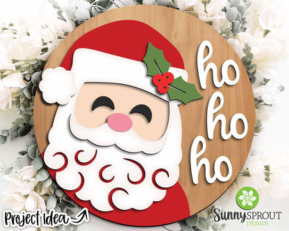 Ho Ho Ho Santa Face Sign, Digital Download, SVG Laser Cut File, Cricut, Round Door Hanger Design, Christmas Decor
