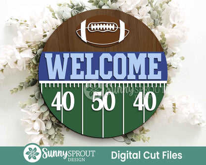 Welcome Football Field Sign, Digital Download, SVG Laser Cut File, Cricut, Door Hanger Design, Sports Decor