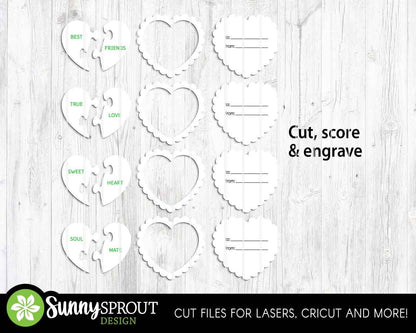 Heart Puzzle Valentine Card, Digital Download, SVG Laser Cut File, Cricut, Kid's Valentine's Day DIY Craft