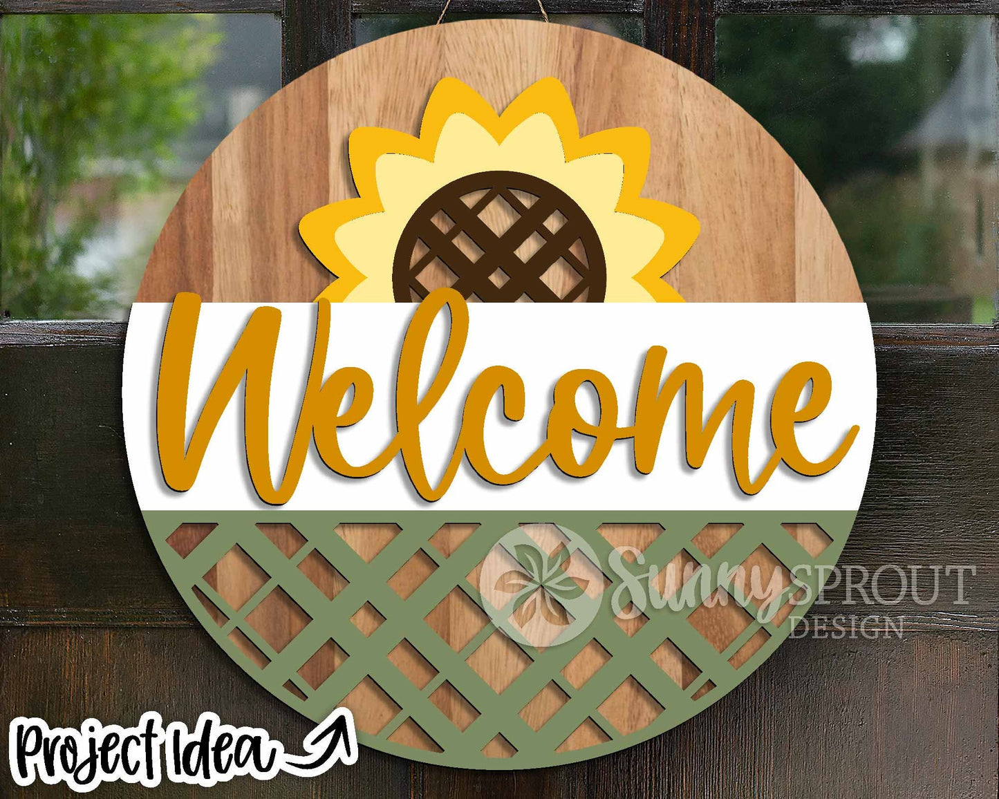 Welcome Plaid Sunflower Sign, Digital Download, SVG Laser Cut File, Cricut, Summer Fall Round Door Hanger Design