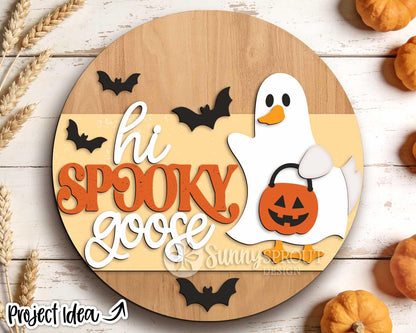 Hi Spooky Goose Sign, Digital Download, SVG Laser Cut File, Cricut, Round Halloween Welcome Door Hanger Design