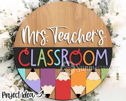 Classroom Sign Bundle, Round door hanger svg, Glowforge laser file, Cricut cut file, Door welcome sign, Teacher name sign