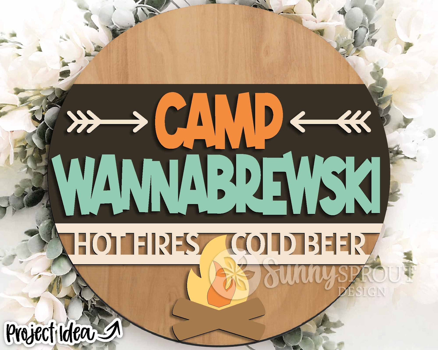 Camp Wannabrewski Campfire Sign, Digital download, SVG Laser cut file, Cricut, Round door hanger design, Funny camping cabin decor