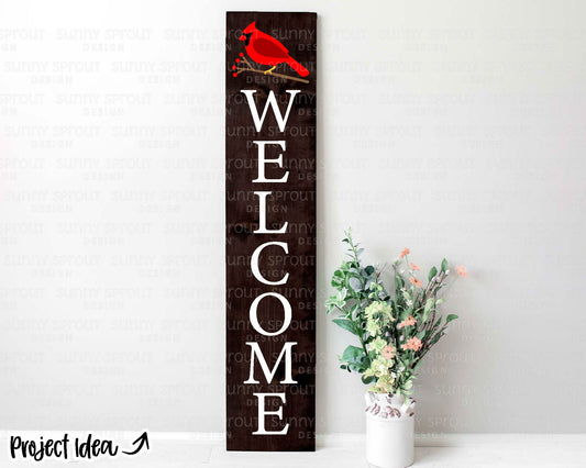 Cardinal Welcome Porch Sign SVG, Digital Download, Cricut Cut File, Silhouette, Winter Front Door Leaner Design