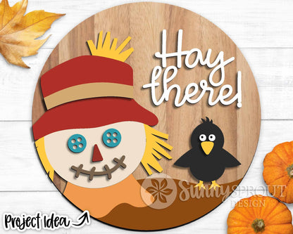 Hay There Scarecrow Sign, Digital Download, SVG Laser Cut File, Cricut, Round Fall Door Hanger Design, Farmhouse Decor