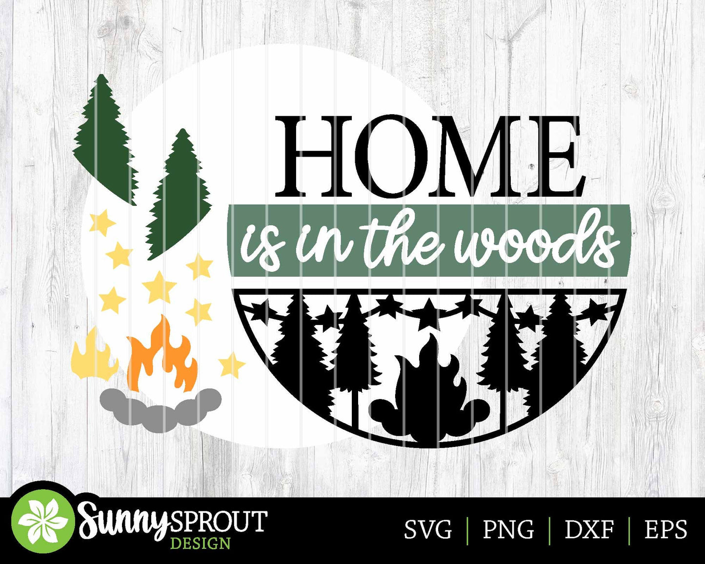 Home Is In The Woods Sign, Digital download, SVG Laser cut file, Cricut, Round door hanger design, Camping cabin decor