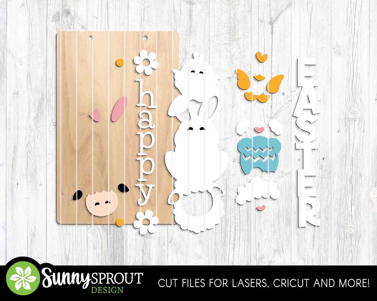 Welcome Bunny Chick & Lamb Sign, Digital download, SVG Laser cut file, Cricut, Door hanger wall art design, Spring Easter decor