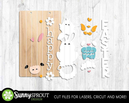 Welcome Bunny Chick & Lamb Sign, Digital download, SVG Laser cut file, Cricut, Door hanger wall art design, Spring Easter decor