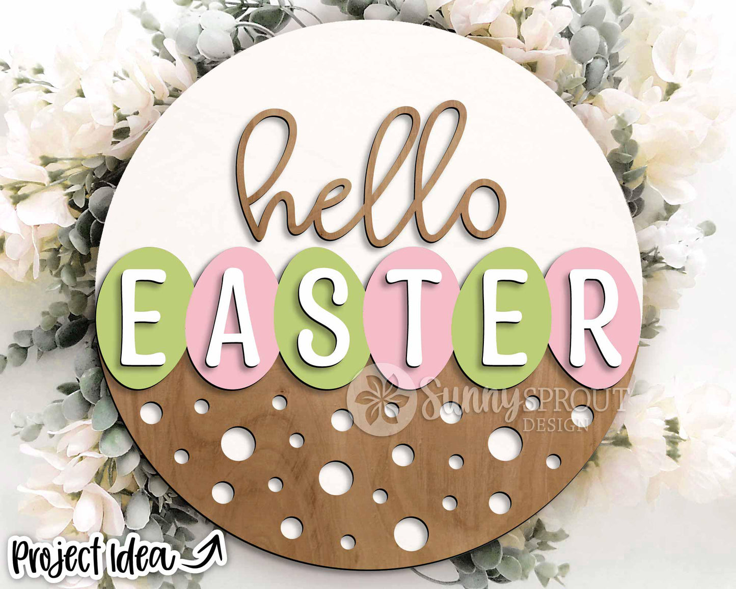 Hello Easter Eggs Polka Dot Sign, Digital download, SVG Laser cut file, Cricut, Round door hanger design