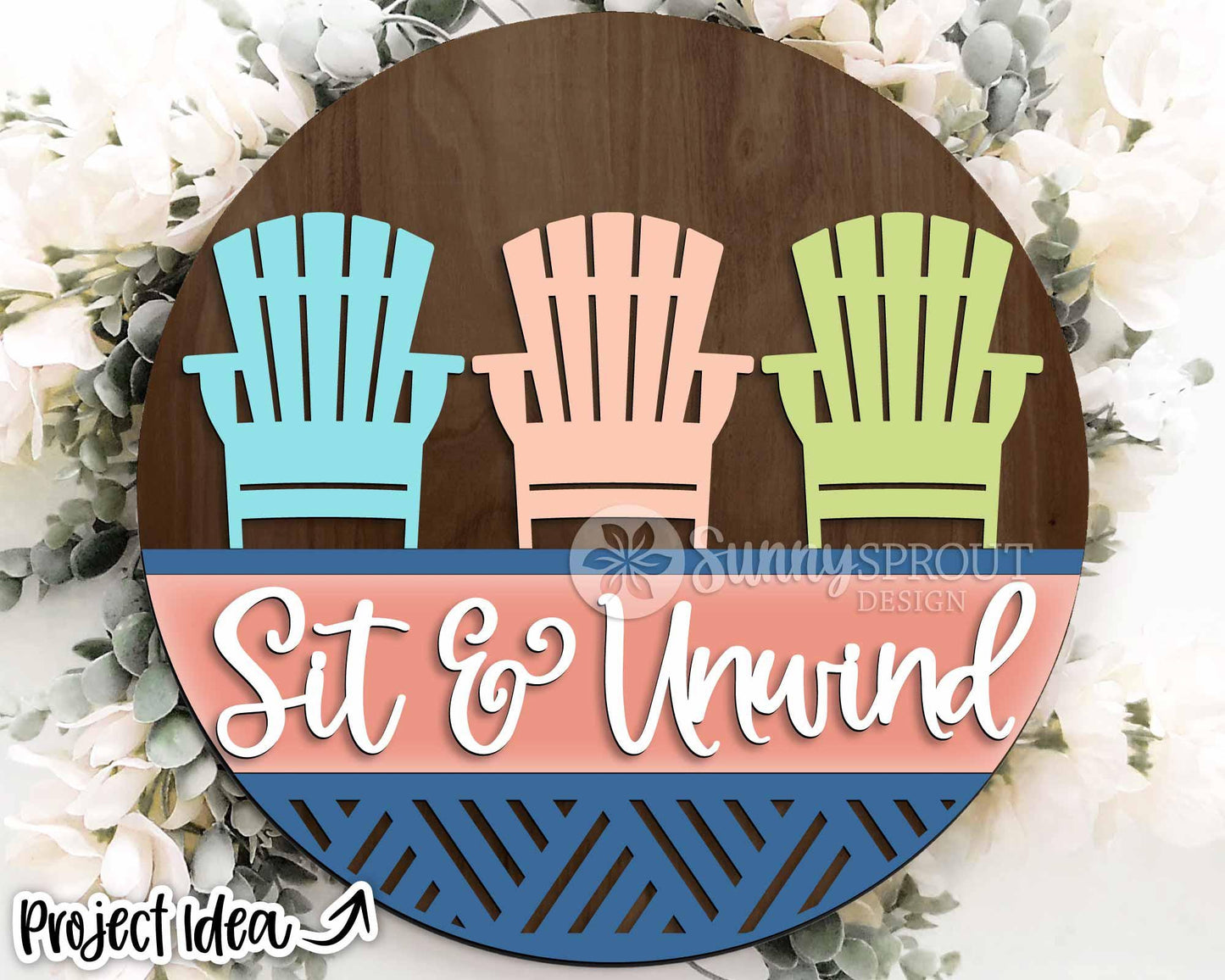 Relax & Unwind Adirondack Chair Sign, Digital Download, SVG Laser Cut File, Cricut, Summer Patio Camping Beach Round Door Hanger Design