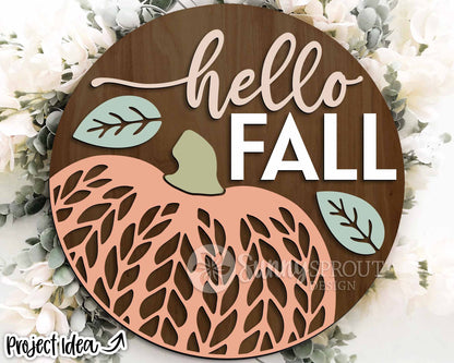 Hello Fall Sweater Pumpkin Leaf Sign, Digital Download, SVG Laser Cut File, Cricut, Round Fall Door Hanger Design