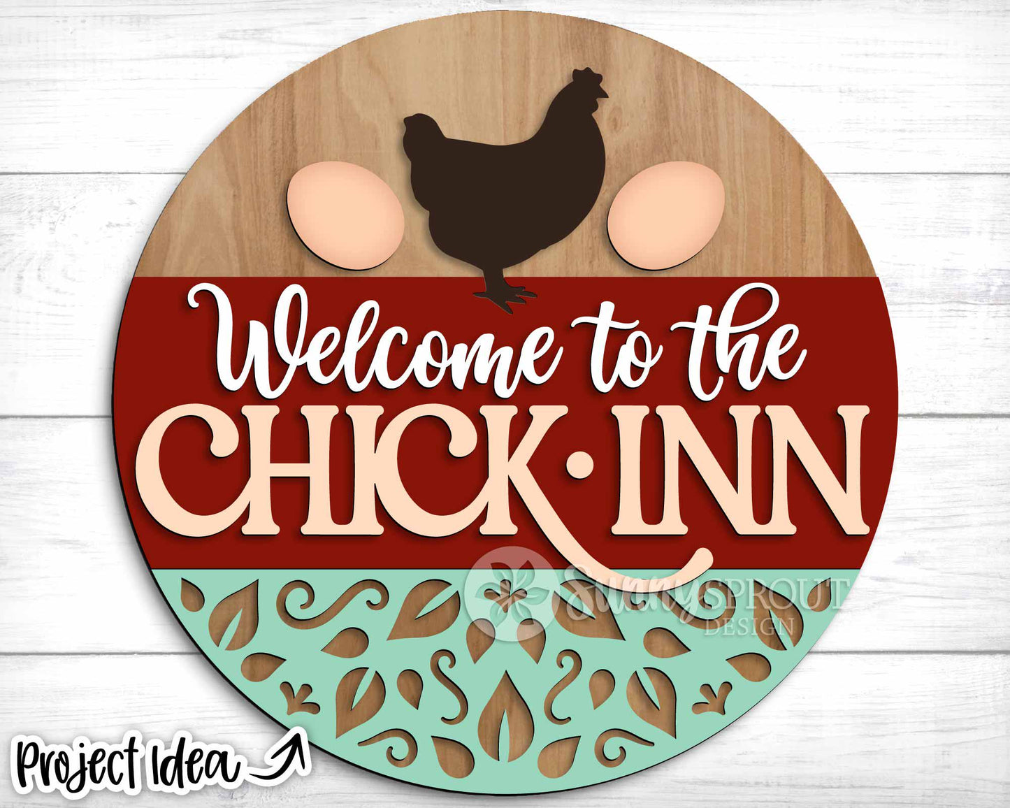 Welcome to The Chick Inn Sign, Digital download, SVG Laser cut file, Cricut, Round door hanger design, Chicken farm decor