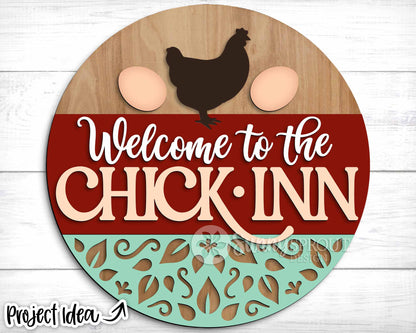 Welcome to The Chick Inn Sign, Digital download, SVG Laser cut file, Cricut, Round door hanger design, Chicken farm decor