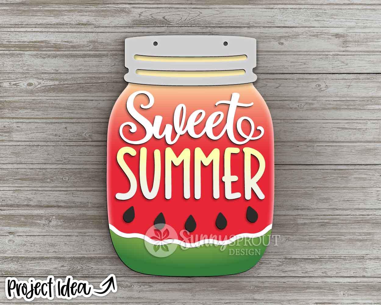 Sweet Summer Watermelon Mason Jar Sign, Digital Download, SVG Laser Cut File, Door Hanger Design