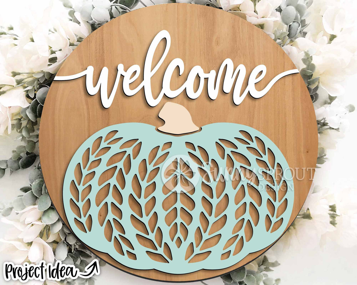 Welcome Sweater Pattern Pumpkin Sign, Digital Download, SVG Laser Cut File, Cricut, Round Fall Door Hanger Design
