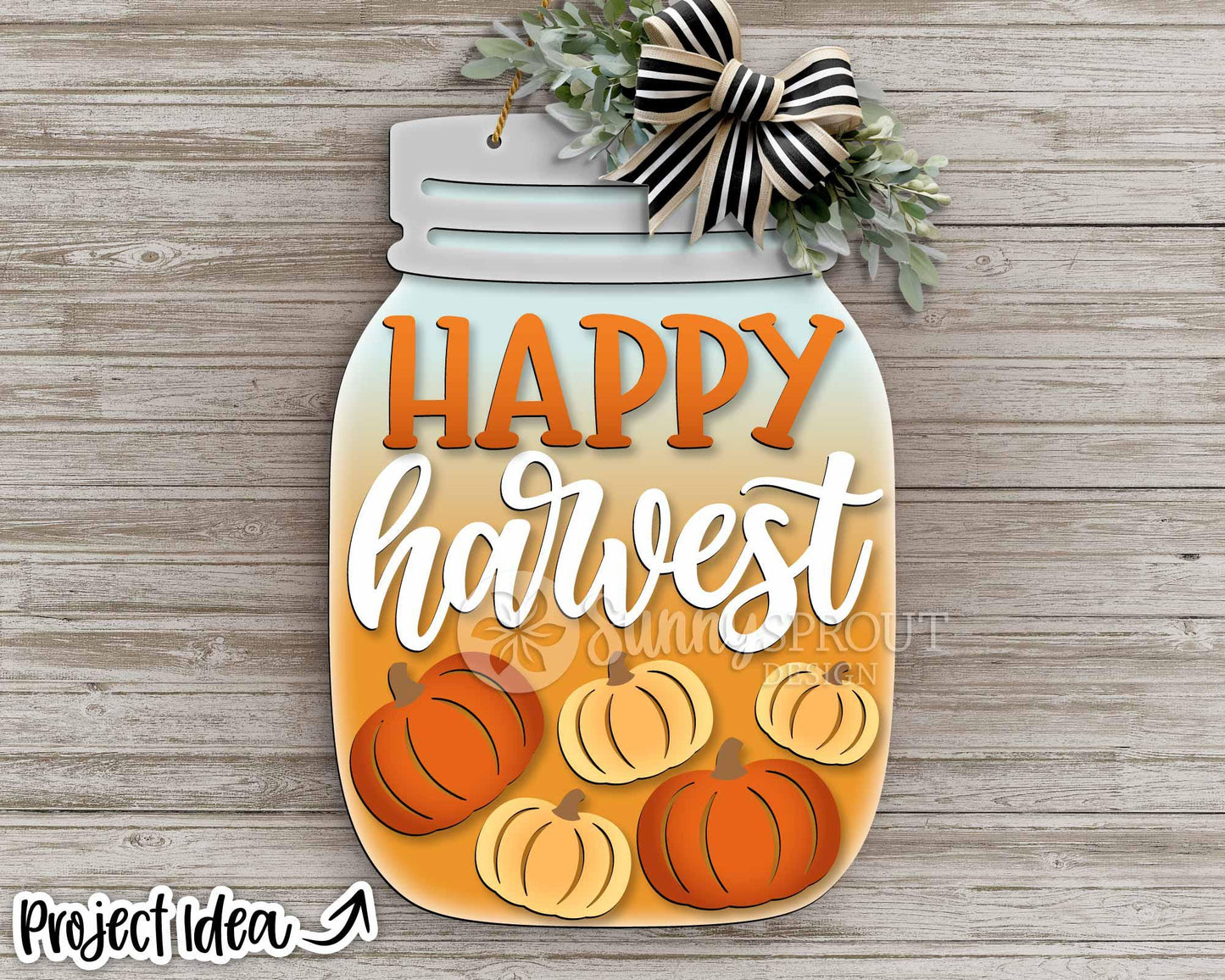 Happy Harvest Mason Jar Pumpkin Sign, Digital Download, SVG Laser Cut File, Cricut, Fall Farm Door Hanger Design