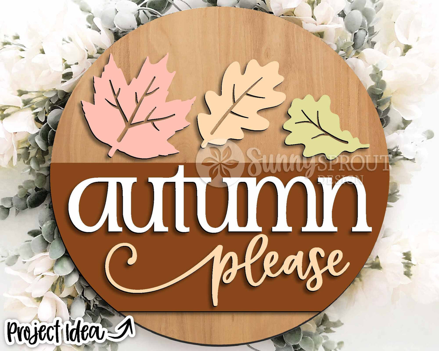 Autumn Please Leaf Sign, Digital Download, SVG Laser Cut File, Cricut, Round Fall Welcome Door Hanger Design