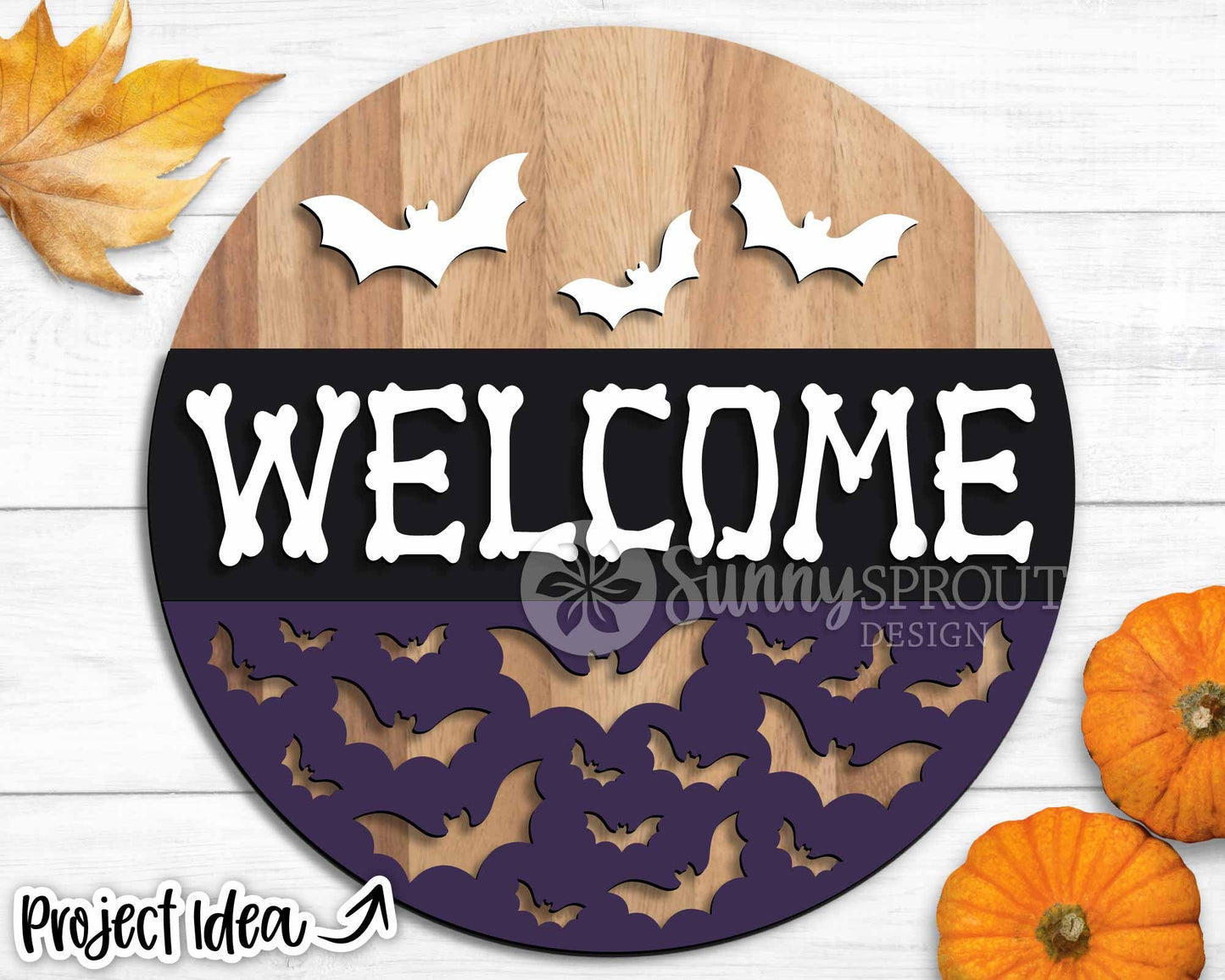 Halloween Laser Sign Bundle 4, Round door hanger, Glowforge laser file, Cricut cut file, Fall welcome sign, Spooky svg