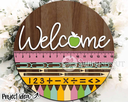 Classroom Welcome Sign, Digital download, SVG Laser cut file, Cricut, Round door hanger design, School classroom teacher decor