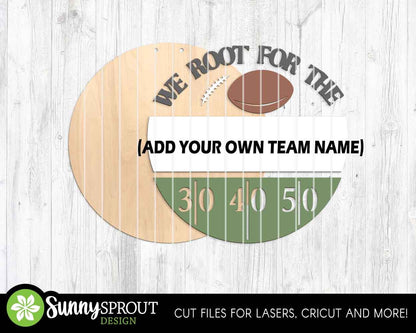 We Root For The Sport Team Bundle, Round door hanger design, SVG laser cut file, Cricut, Personalize customize name sign