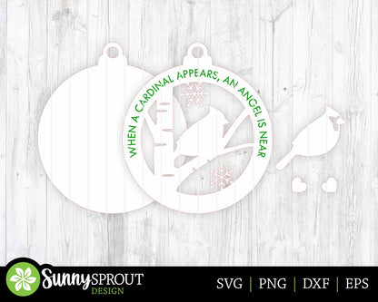 When A Cardinal Appears Birch Tree Ornament, Digital download, SVG laser cut file, Cricut, Christmas memorial design