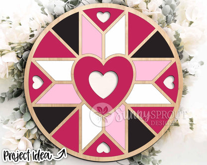 Valentine Heart Barn Quilt Sign, Digital Download, SVG Laser Cut File, Round Door Hanger Design, Farmhouse Valentine's Day Decor