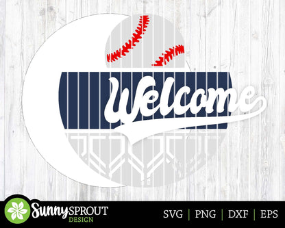 Welcome Baseball Softball Sign, Digital Download, SVG Laser Cut File, Cricut, Round Door Hanger Design, Sports Decor