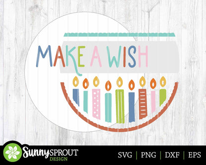 Make A Wish Birthday Candle Sign, Digital download, Round door hanger SVG, Glowforge laser file, Cricut cut file, Birthday wall decor
