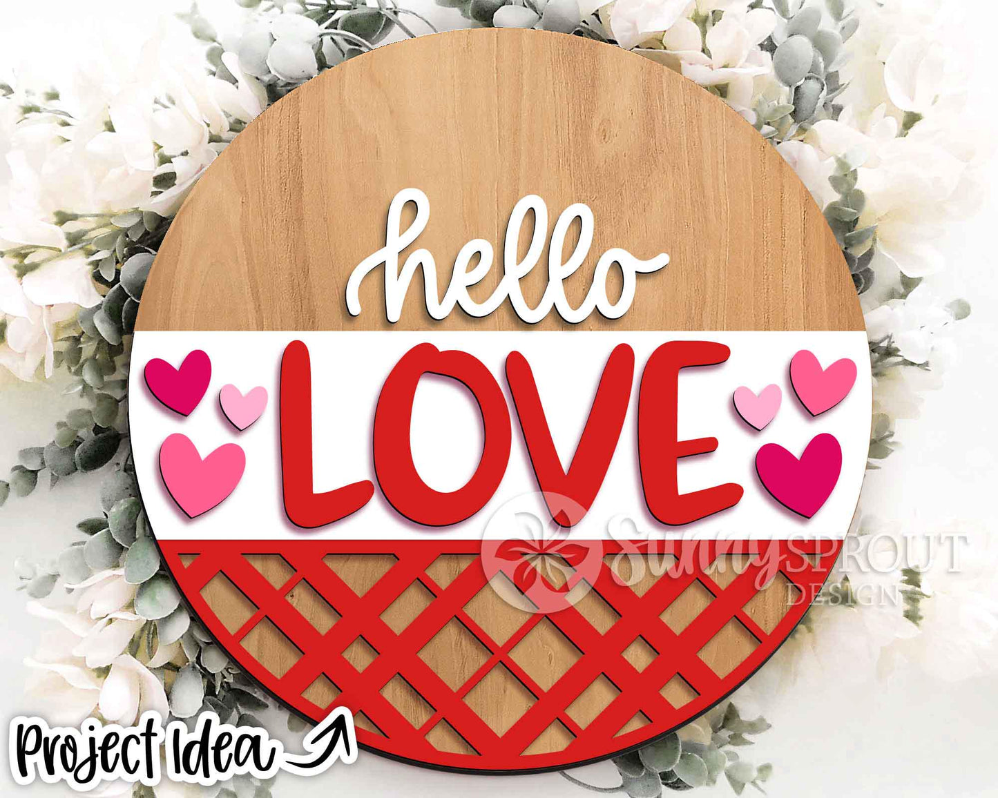 Hello Love Heart Sign, Digital Download, SVG Laser Cut File, Cricut, Round Door Hanger Design, Valentine's Day Welcome Decor