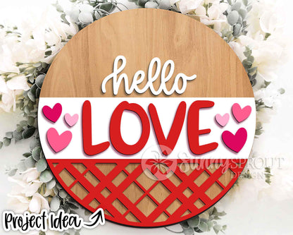 Hello Love Heart Sign, Digital Download, SVG Laser Cut File, Cricut, Round Door Hanger Design, Valentine's Day Welcome Decor