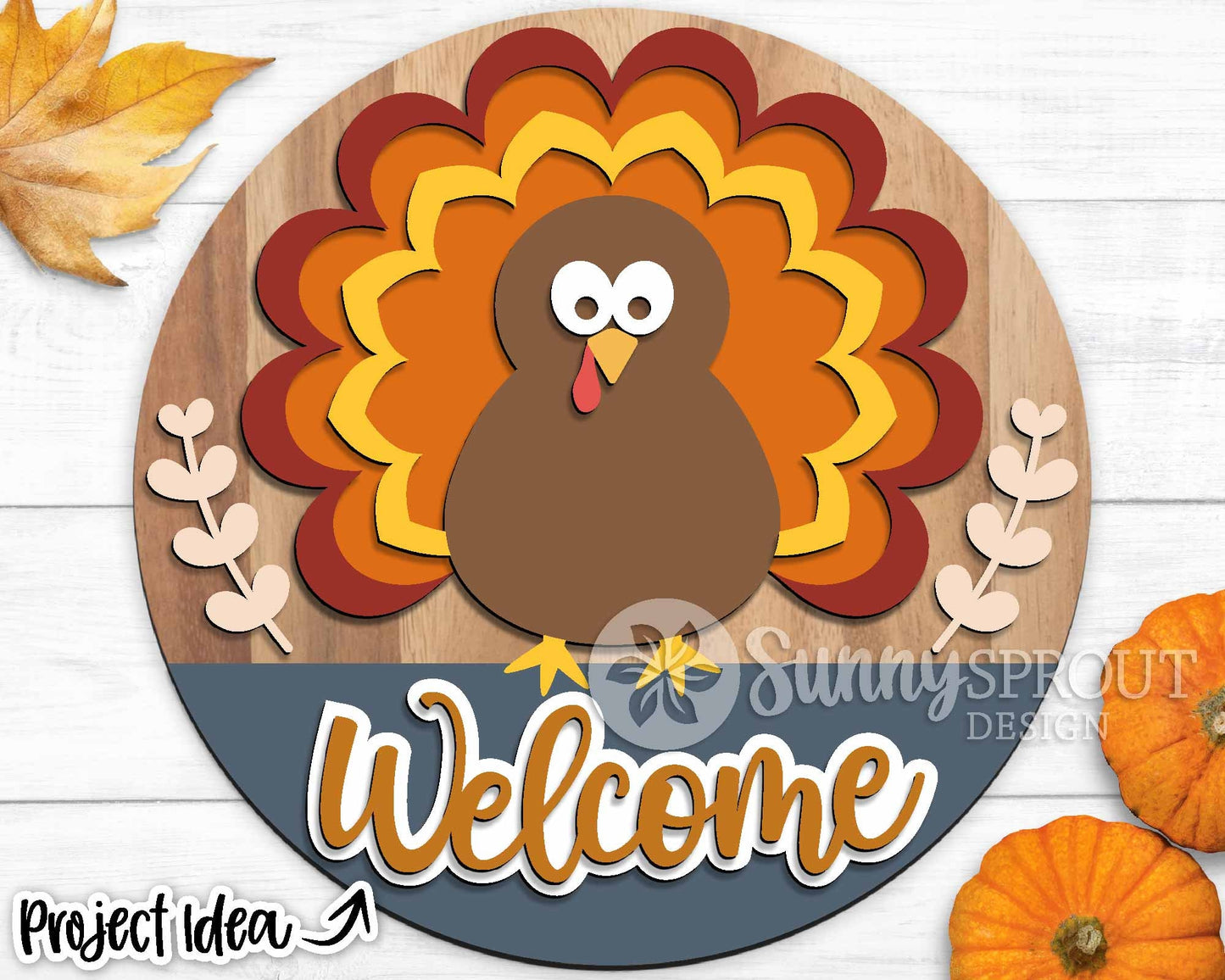 Turkey Welcome Sign, Digital Download, SVG Laser Cut File, Cricut, Round Thanksgiving Fall Door Hanger Design