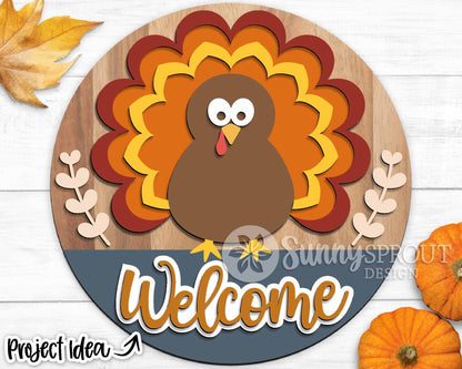 Turkey Welcome Sign, Digital Download, SVG Laser Cut File, Cricut, Round Thanksgiving Fall Door Hanger Design