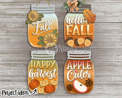 Fall Mason Jar Sign Bundle, Door hanger svg, Glowforge laser cut file, Cricut, Autumn welcome sign svg, Pumpkin apple svg