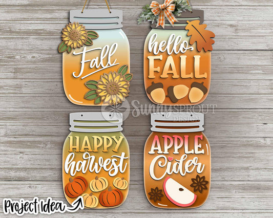 Fall Mason Jar Sign Bundle, Door hanger svg, Glowforge laser cut file, Cricut, Autumn welcome sign svg, Pumpkin apple svg