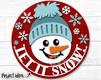 Let It Snow Snowman Face, Winter round door hanger svg, Christmas sign, Cricut, Silhouette, Glowforge laser cut file