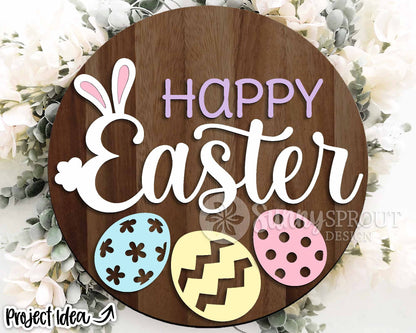 Happy Easter Bunny Eggs Sign, Digital download, SVG Laser cut file, Cricut, Round door hanger design, Spring Easter decor