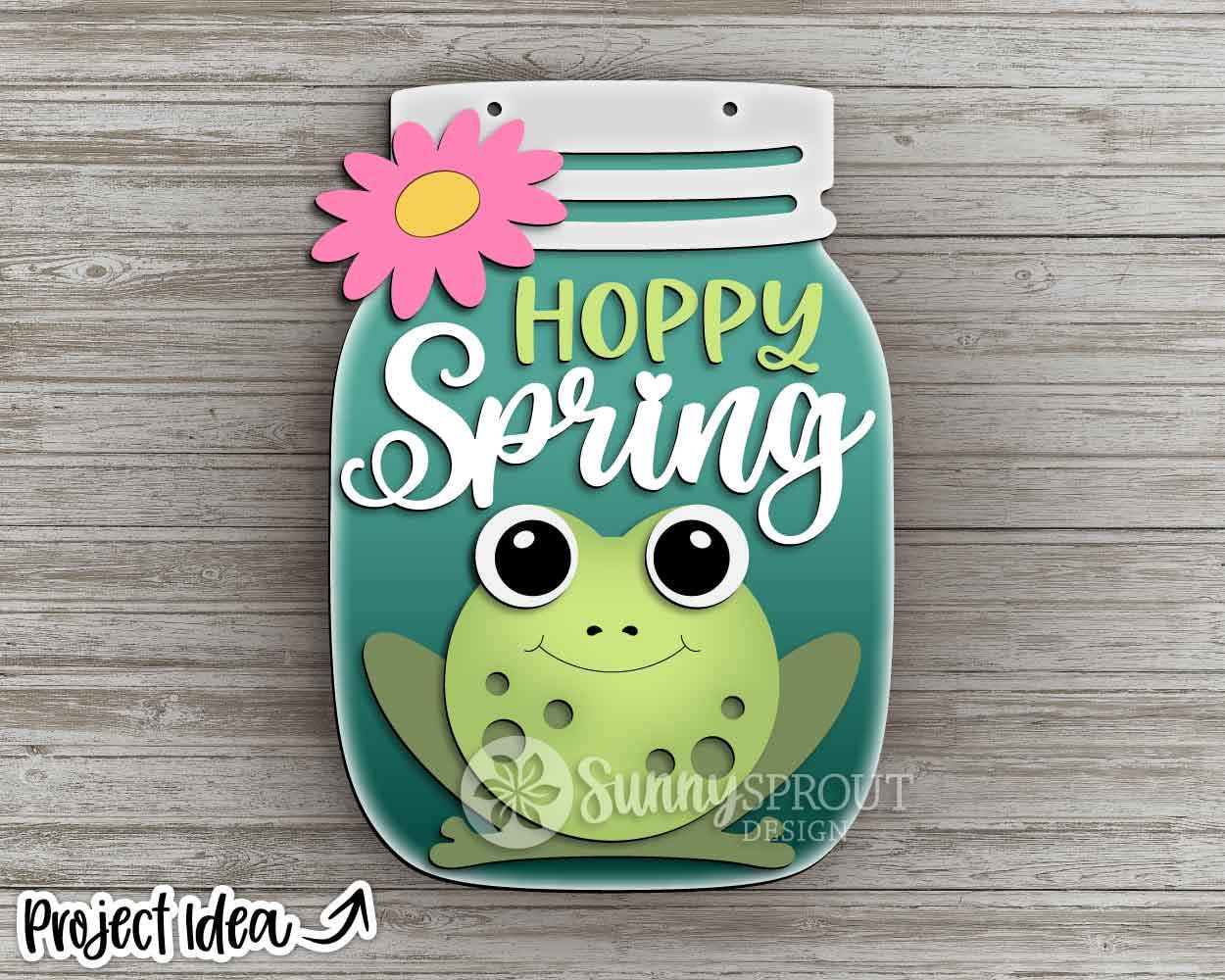 Hoppy Spring Frog Daisy Mason Jar Sign, Digital download, SVG Laser cut file, Cricut, Door hanger design