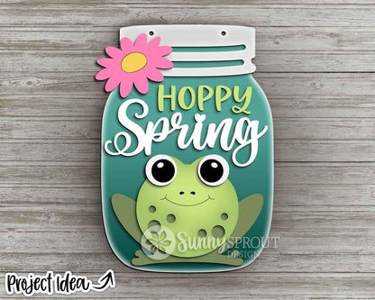 Hoppy Spring Frog Daisy Mason Jar Sign, Digital download, SVG Laser cut file, Cricut, Door hanger design