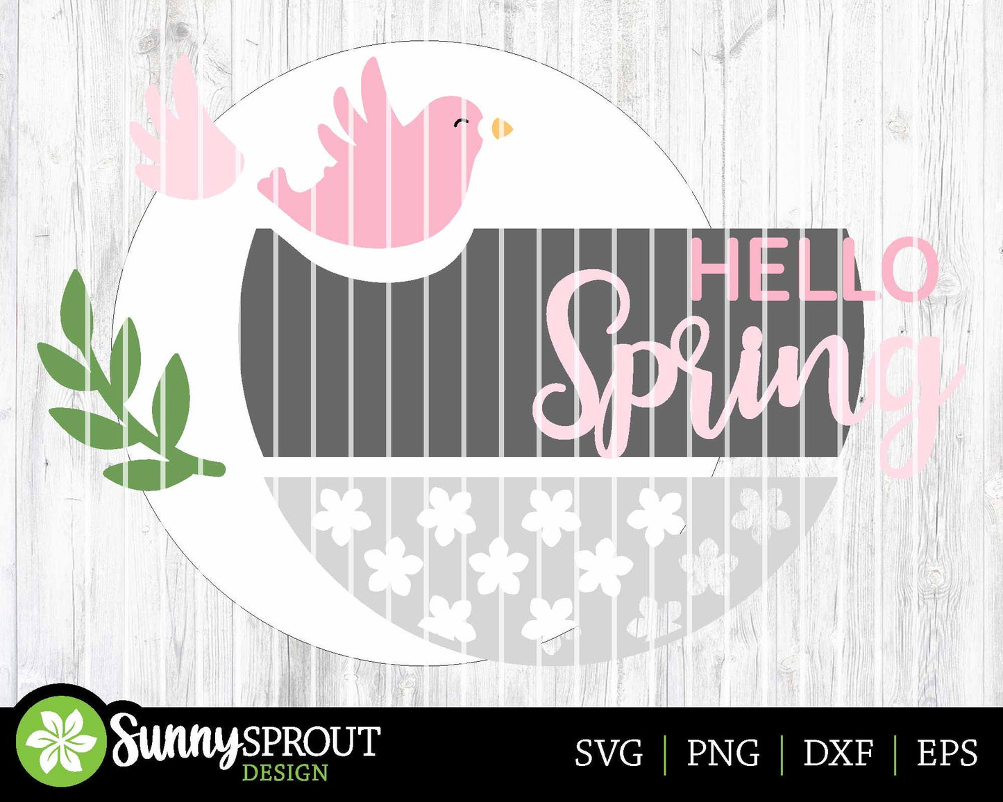 Hello Spring Bird Branch Sign, Digital download, SVG laser cut file, Cricut, Round door hanger design
