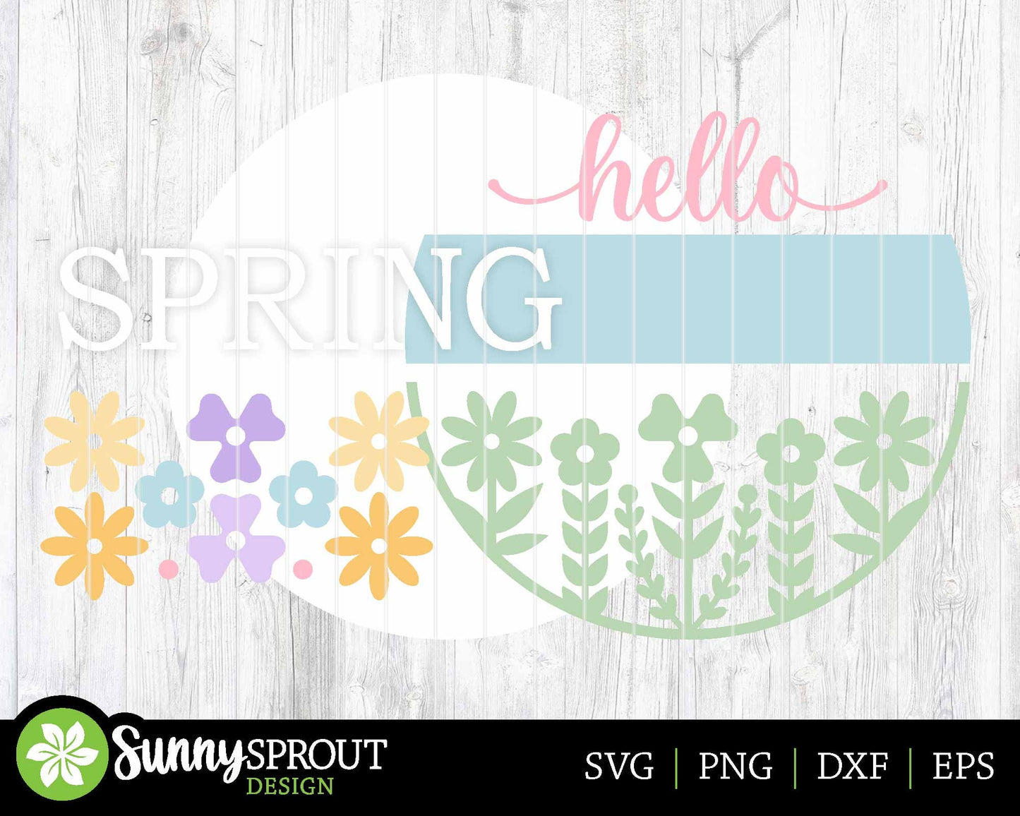 Hello Spring Flower Sign, Digital download, SVG Laser cut file, Cricut, Round door hanger design