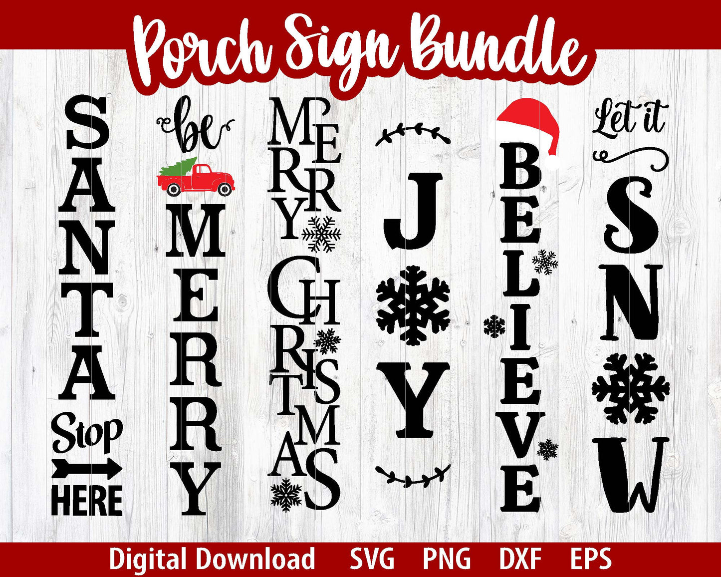 Christmas Porch Sign SVG Bundle, 6 designs, Cricut cut file, Silhouette cut file, Porch leaner vertical sign svg, Holiday porch decor files