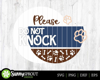 Please Do Not Knock Dog Pawprint Sign, Digital download, SVG Laser cut file, Cricut, Round door hanger design