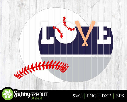 LOVE Baseball Softball Sign, Digital Download, SVG Laser Cut File, Cricut, Round Door Hanger Wall Art Design, Sports Decor