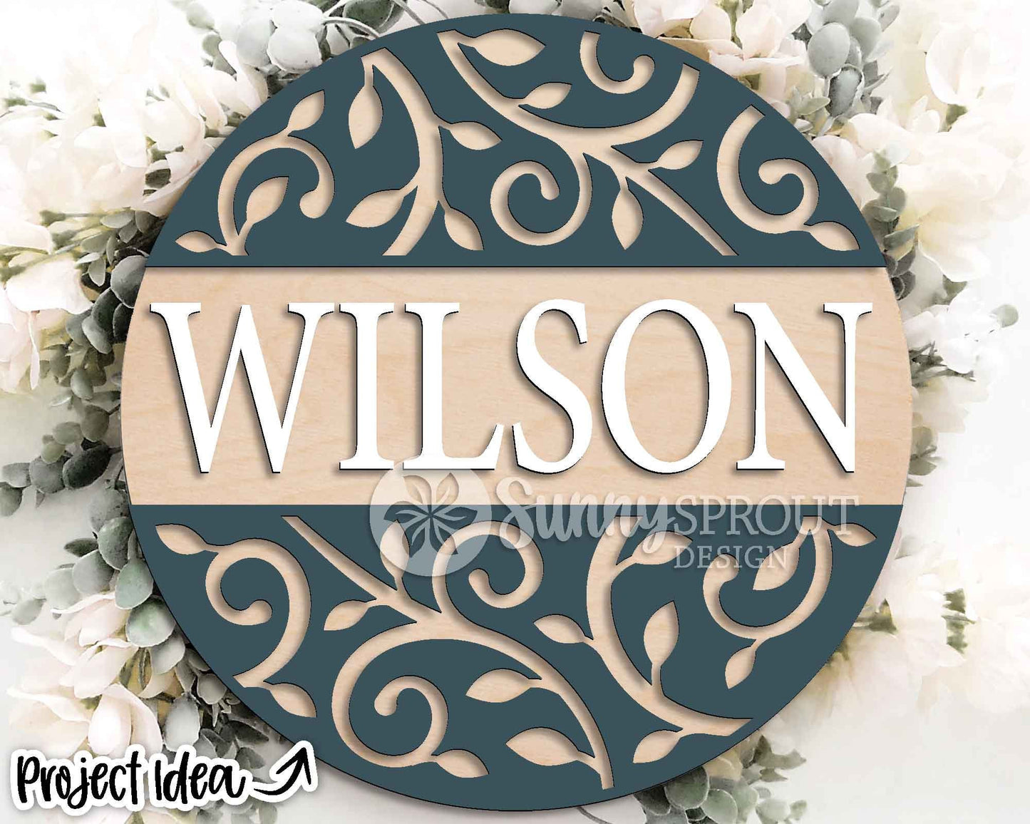 Hello Vine Pattern Sign, Digital Download, SVG Laser Cut File, Cricut, Modern Farmhouse Round Door Hanger Design