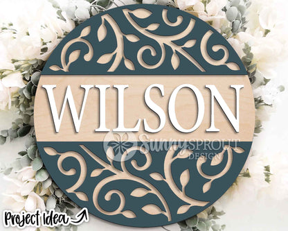 Hello Vine Pattern Sign, Digital Download, SVG Laser Cut File, Cricut, Modern Farmhouse Round Door Hanger Design