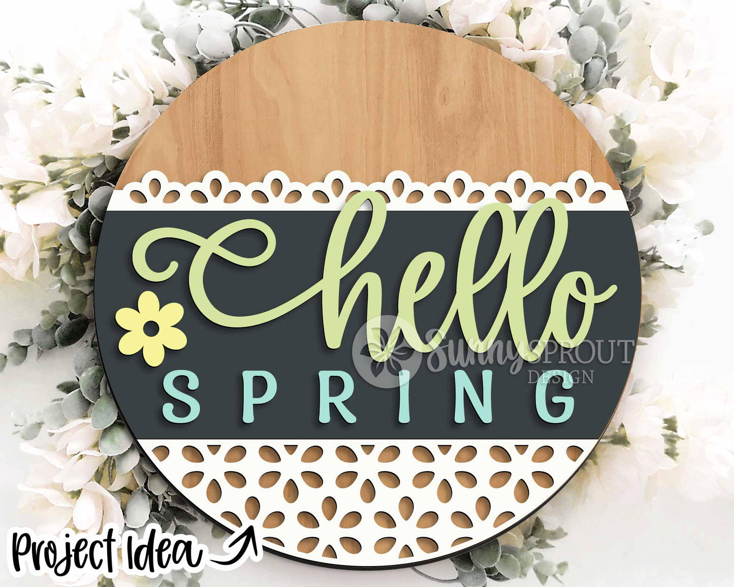 Spring Sign Bundle 4, Round door hanger svg, Glowforge laser file, Cricut, Spring flower welcome sign, Hello Spring